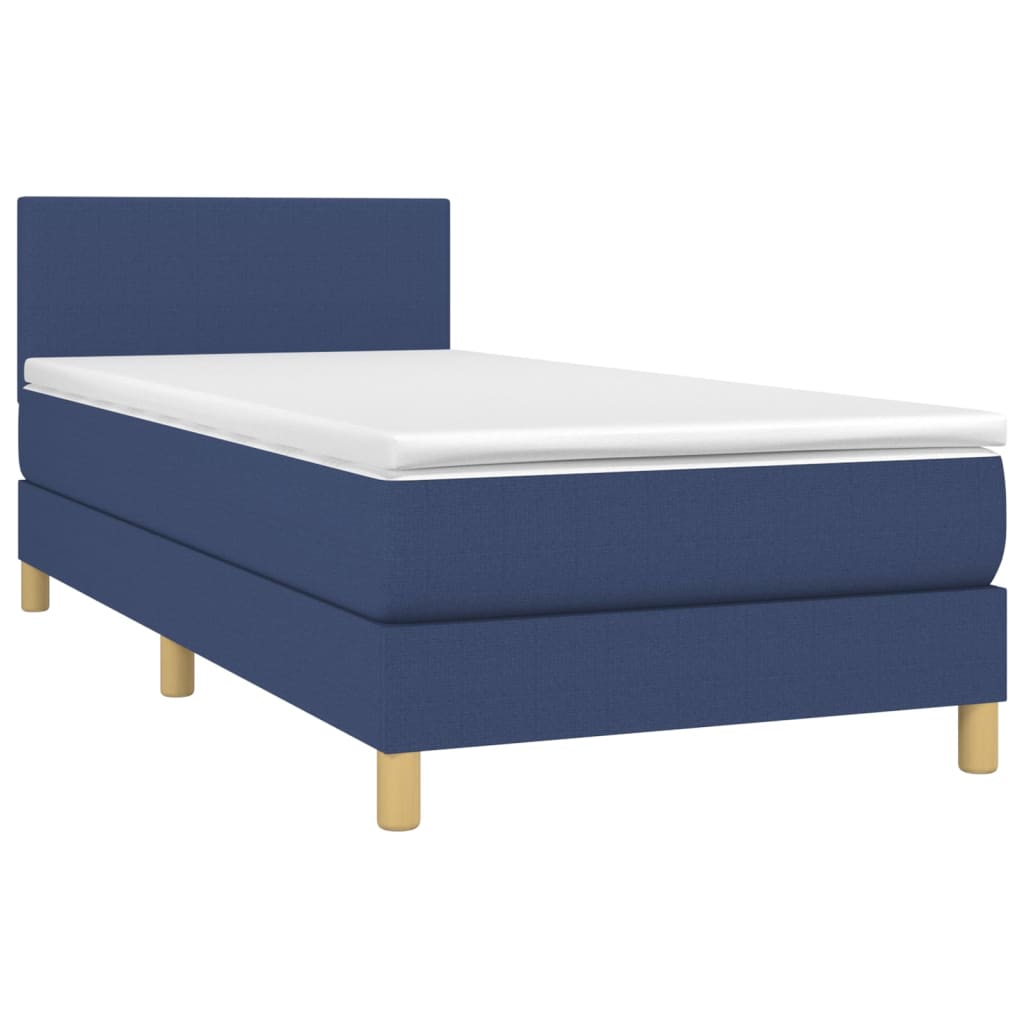 Cama box spring c/ colchão e LED 90x190 cm tecido azul