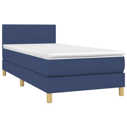 Cama box spring c/ colchão e LED 90x200 cm tecido azul