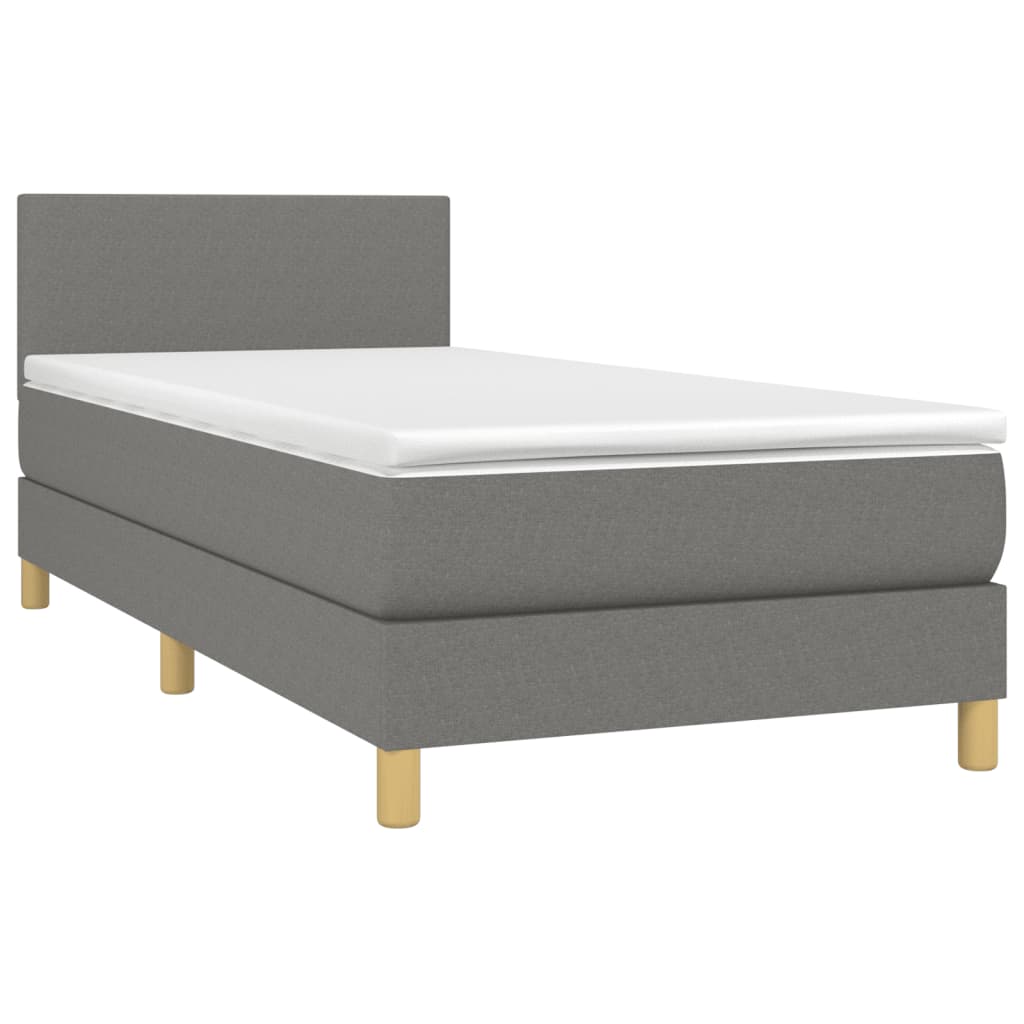 Cama box spring c/ colchão e LED 100x200 cm tecido cinza-escuro