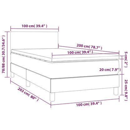 Cama box spring c/ colchão e LED 100x200 cm tecido preto