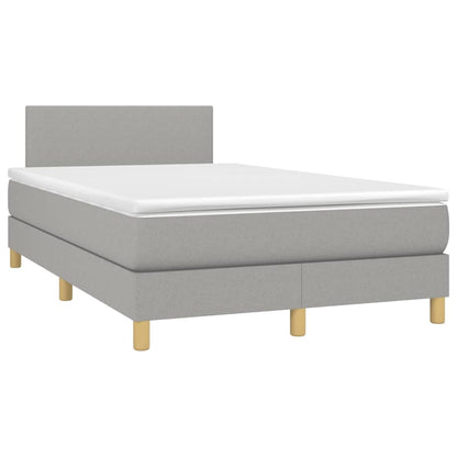 Cama box spring c/ colchão e LED 120x200 cm tecido cinza-claro