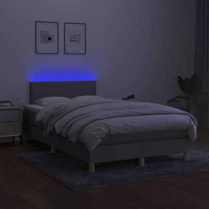 Cama box spring c/ colchão e LED 120x200 cm tecido cinza-claro