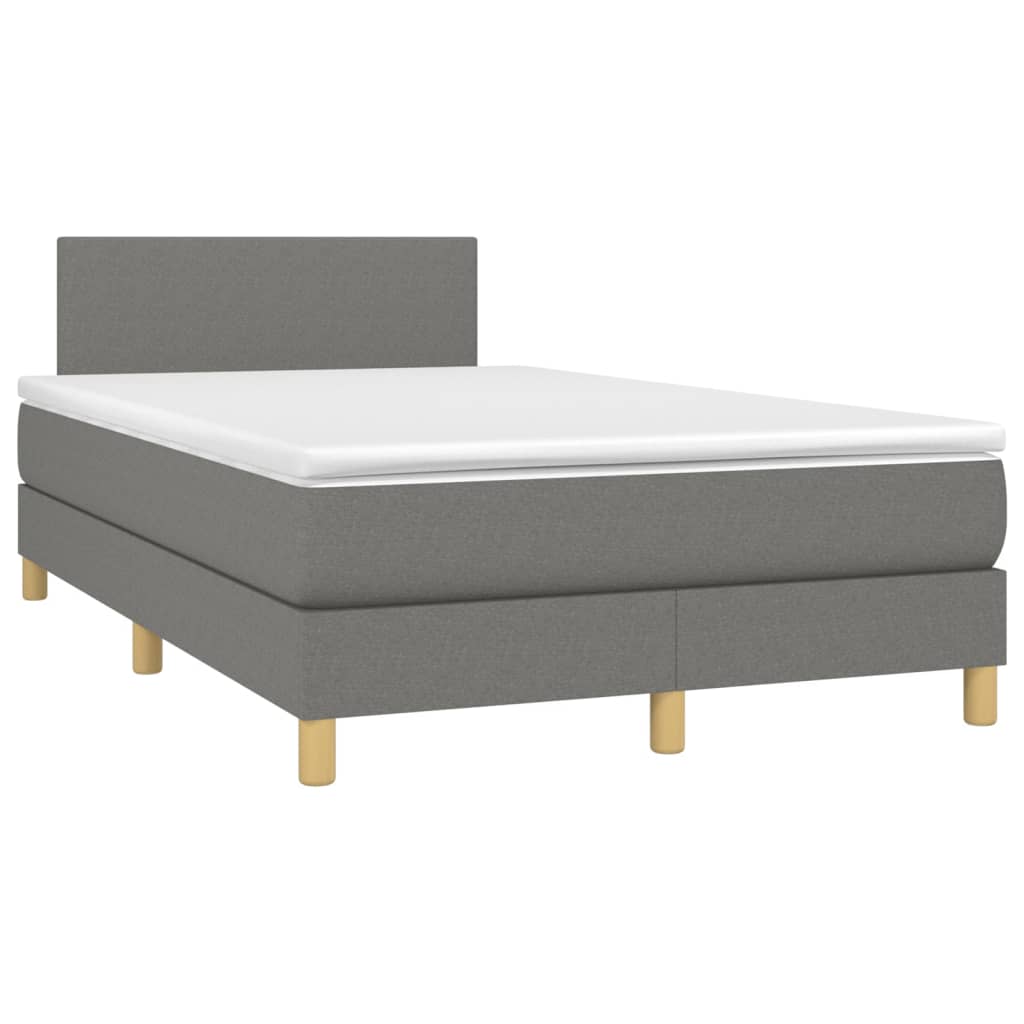 Cama box spring c/ colchão e LED 120x200 cm tecido cinza-escuro