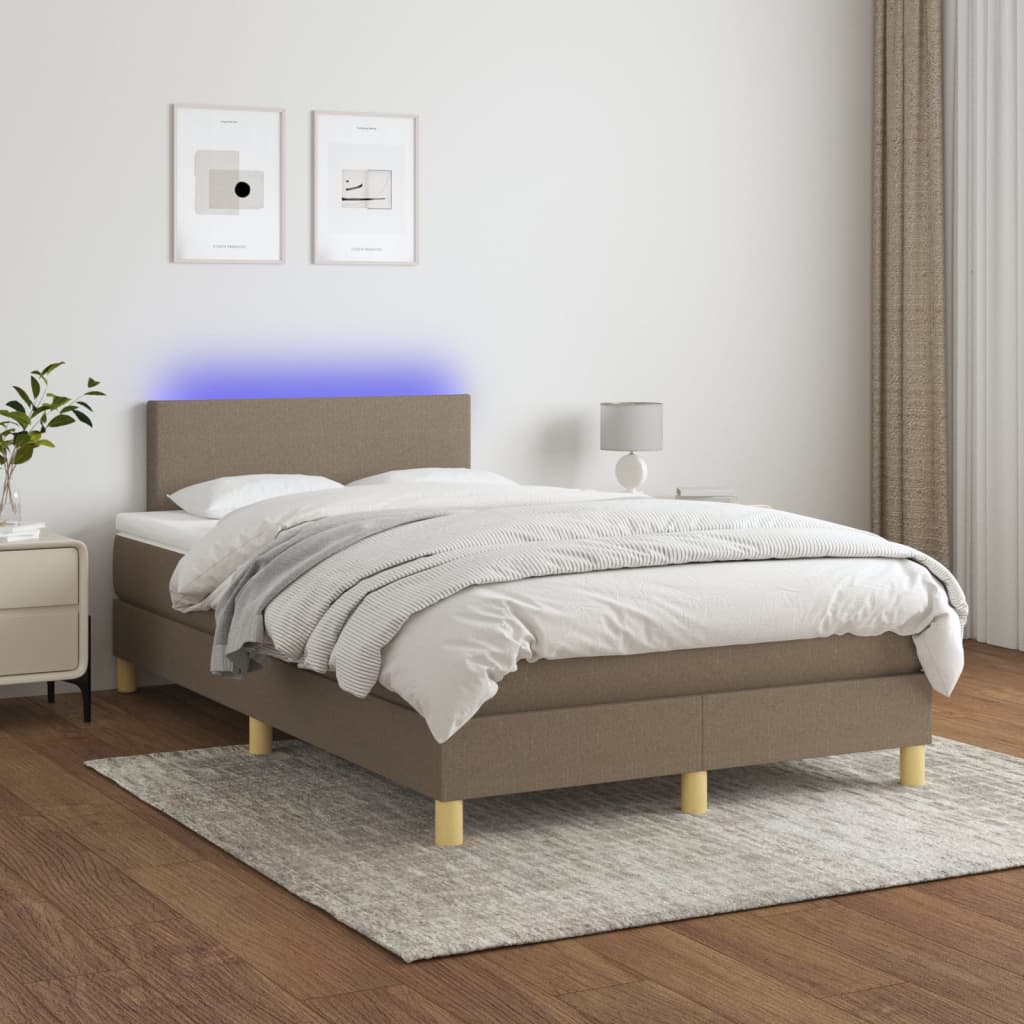 Cama box spring colchão/LED 120x200cm tecido cinza-acastanhado