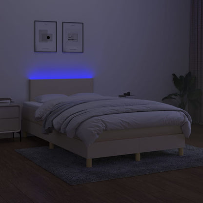 Cama box spring c/ colchão e LED 120x200 cm tecido cor creme