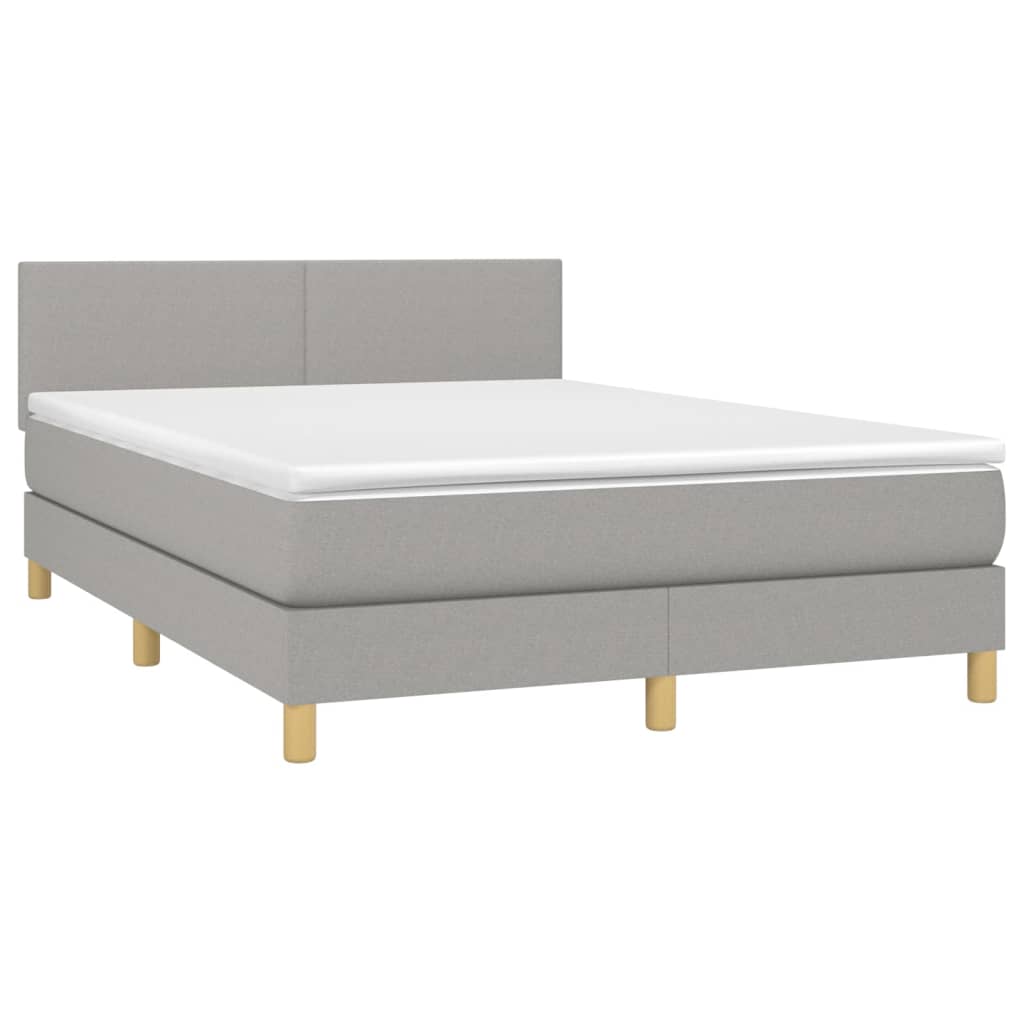 Cama box spring c/ colchão e LED 140x190 cm tecido cinza-claro