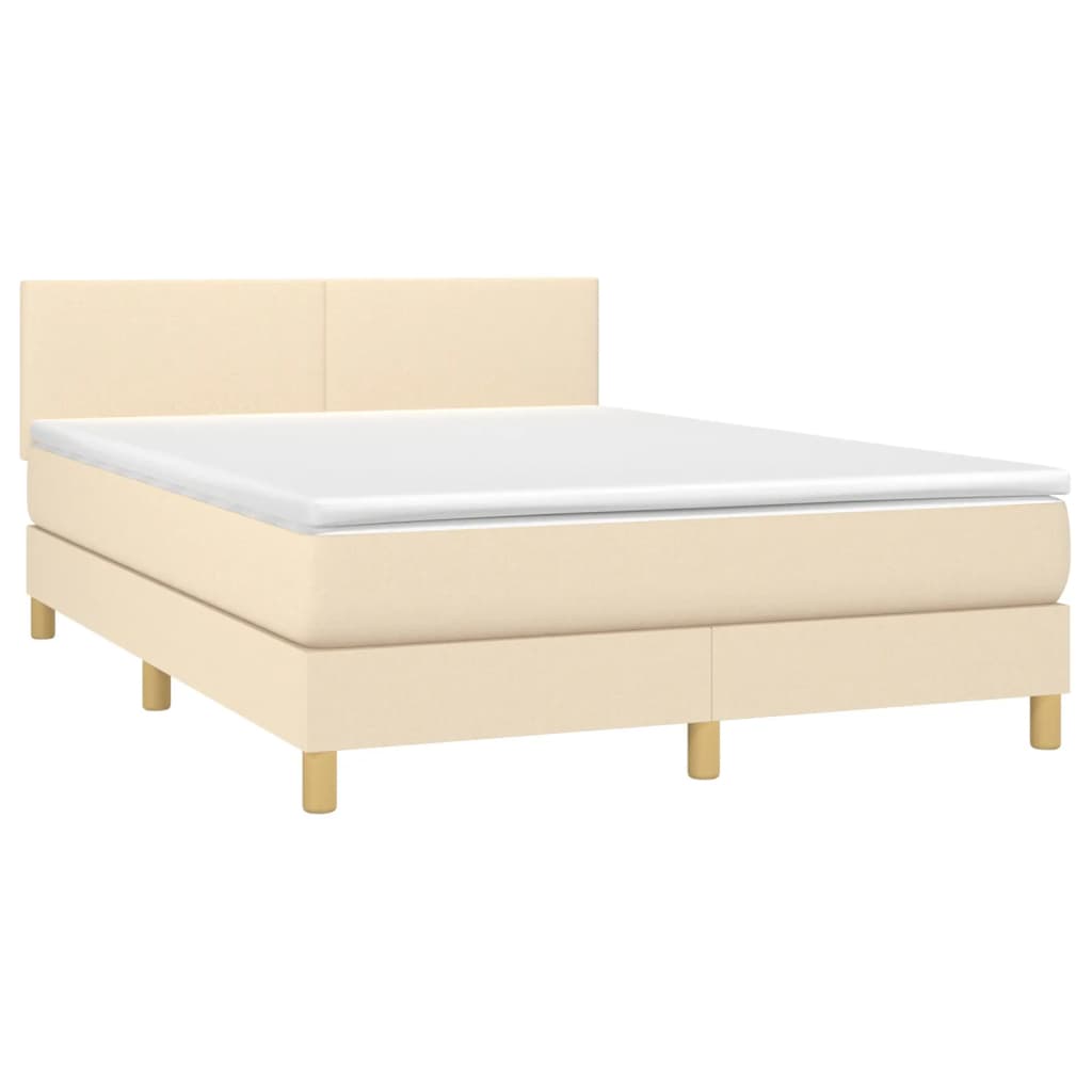 Cama box spring c/ colchão e LED 140x190 cm tecido cor creme