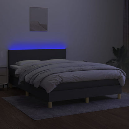 Cama box spring c/ colchão e LED 140x200 cm tecido cinza-escuro