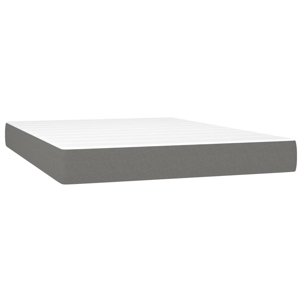 Cama box spring c/ colchão e LED 140x200 cm tecido cinza-escuro