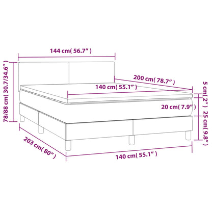 Cama box spring c/ colchão e LED 140x200 cm tecido cinza-escuro