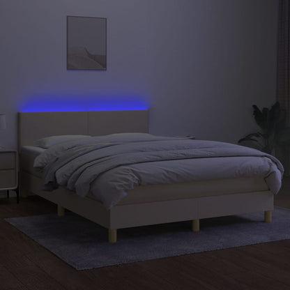 Cama box spring c/ colchão e LED 140x200 cm tecido cor creme