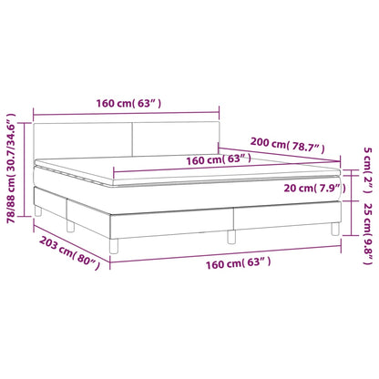 Cama box spring c/ colchão/LED 160x200cm tecido castanho-escuro