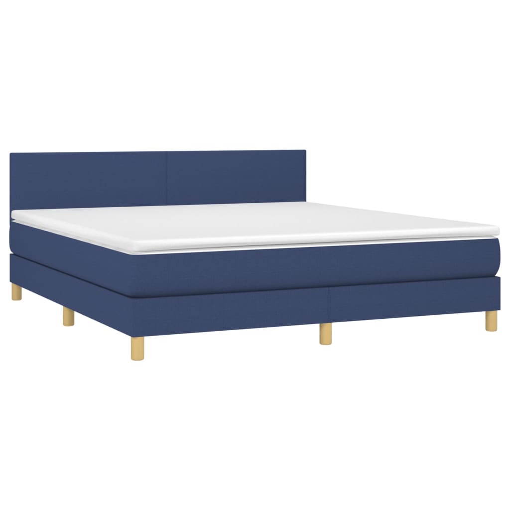 Cama box spring c/ colchão e LED 160x200 cm tecido azul