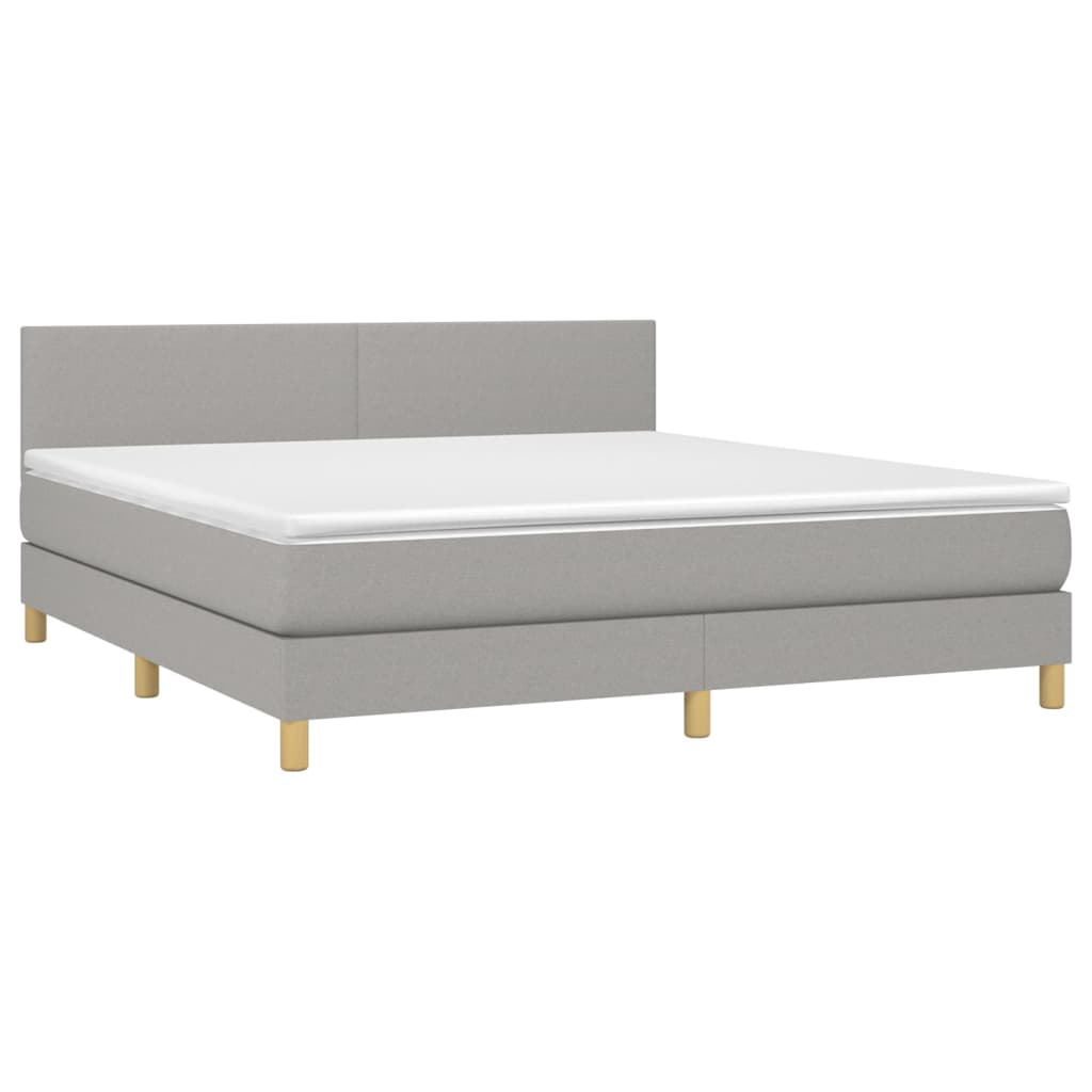 Cama box spring c/ colchão e LED 180x200 cm tecido cinza-claro