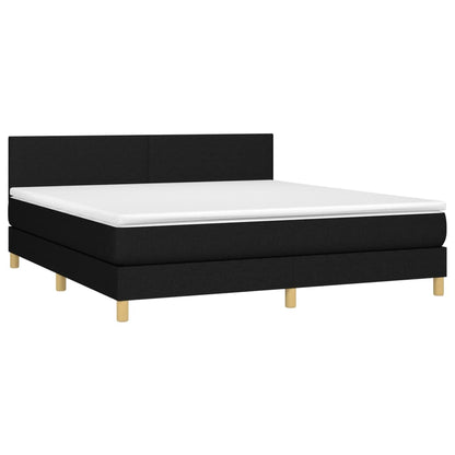 Cama box spring c/ colchão e LED 180x200 cm tecido preto