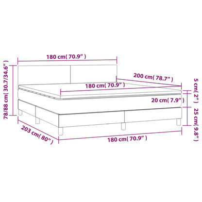 Cama box spring c/ colchão/LED 180x200cm tecido castanho-escuro