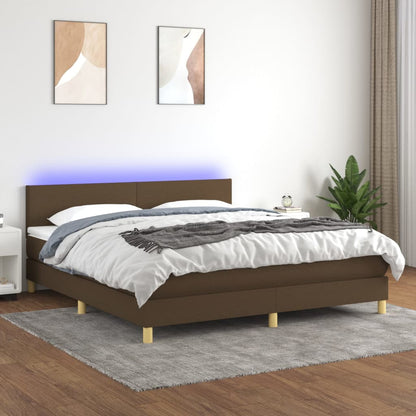 Cama box spring c/ colchão/LED 180x200cm tecido castanho-escuro