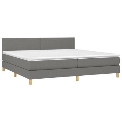 Cama box spring c/ colchão e LED 200x200 cm tecido cinza-escuro