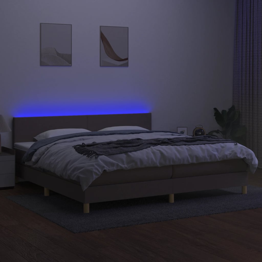 Cama box spring colchão/LED 200x200cm tecido cinza-acastanhado