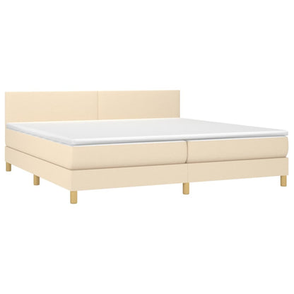 Cama box spring c/ colchão e LED 200x200 cm tecido cor creme