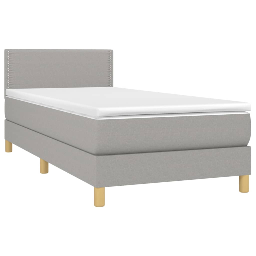 Cama box spring c/ colchão e LED 80x200 cm tecido cinza-claro