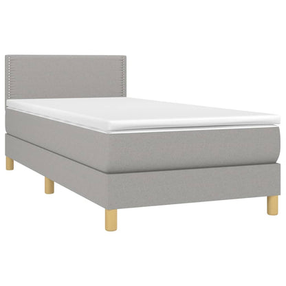 Cama box spring c/ colchão e LED 80x200 cm tecido cinza-claro