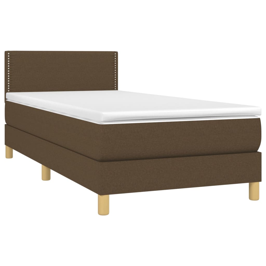 Cama box spring c/ colchão/LED 80x200cm tecido castanho-escuro