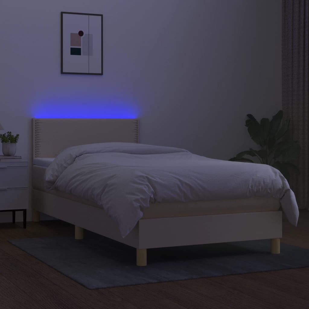 Cama box spring c/ colchão e LED 80x200 cm tecido cor creme