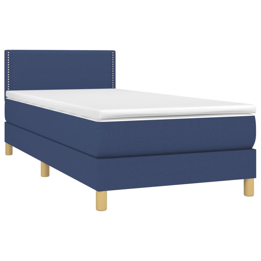 Cama box spring c/ colchão e LED 90x190 cm tecido azul