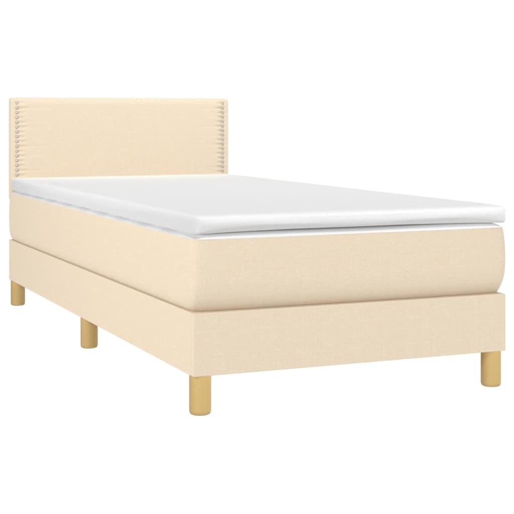 Cama box spring c/ colchão e LED 90x200 cm tecido cor creme