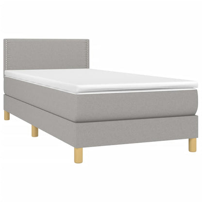 Cama box spring c/ colchão e LED 100x200 cm tecido cinza-claro