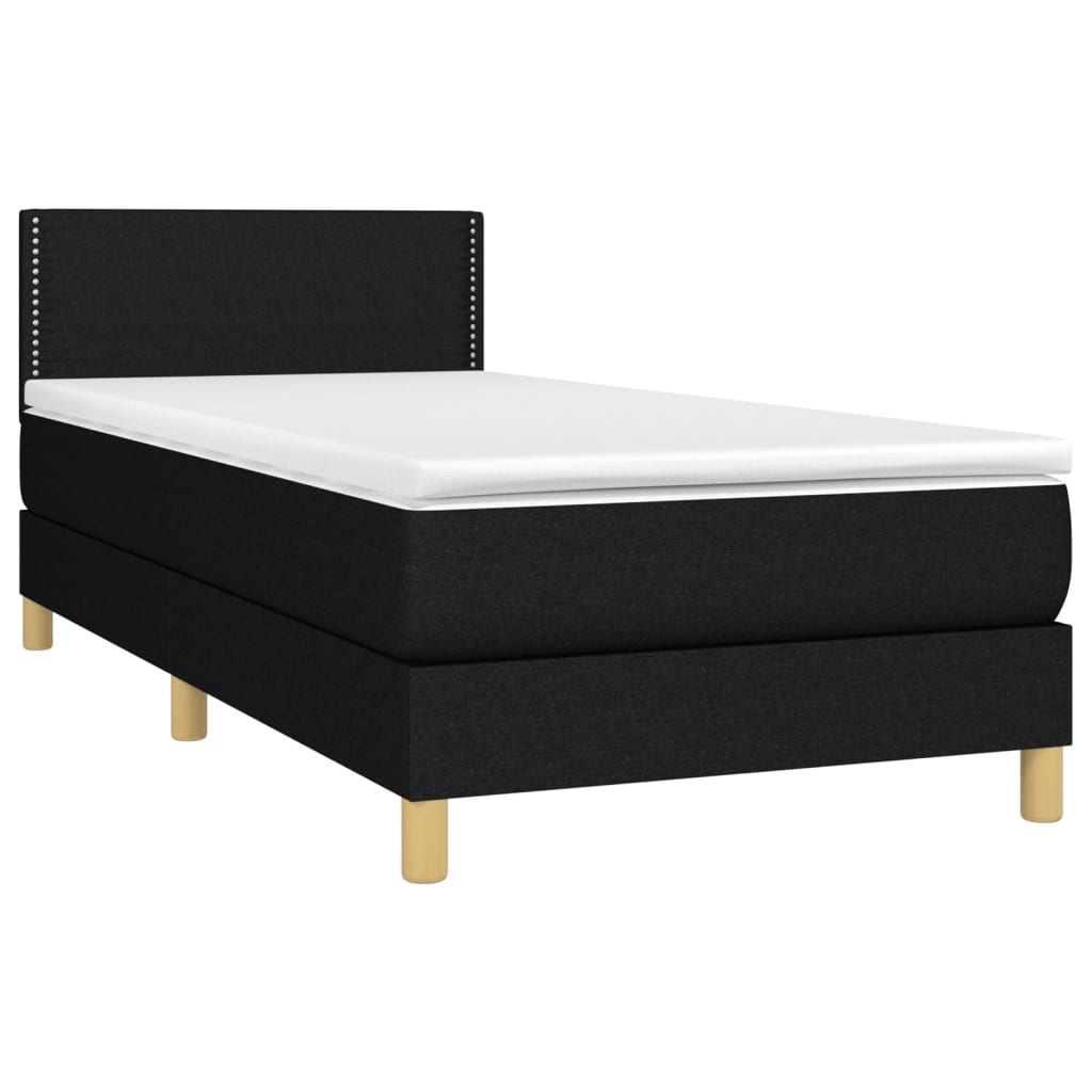 Cama box spring c/ colchão e LED 100x200 cm tecido preto