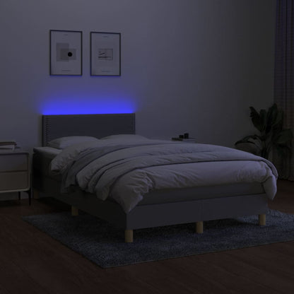 Cama box spring c/ colchão e LED 120x200 cm tecido cinza-claro