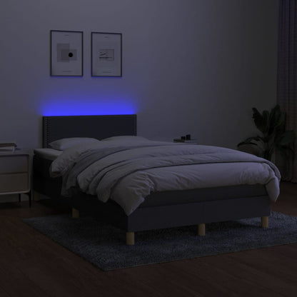 Cama box spring c/ colchão e LED 120x200 cm tecido cinza-escuro