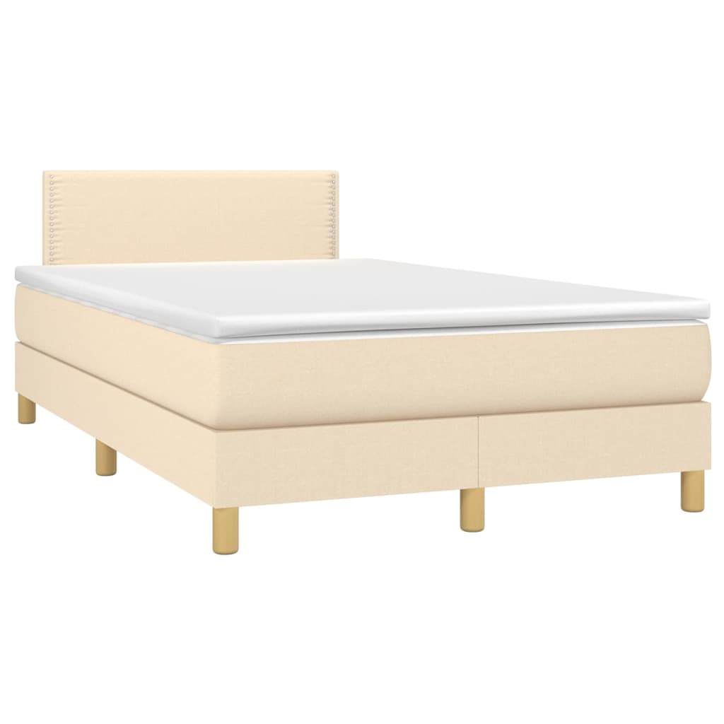 Cama box spring c/ colchão e LED 120x200 cm tecido cor creme