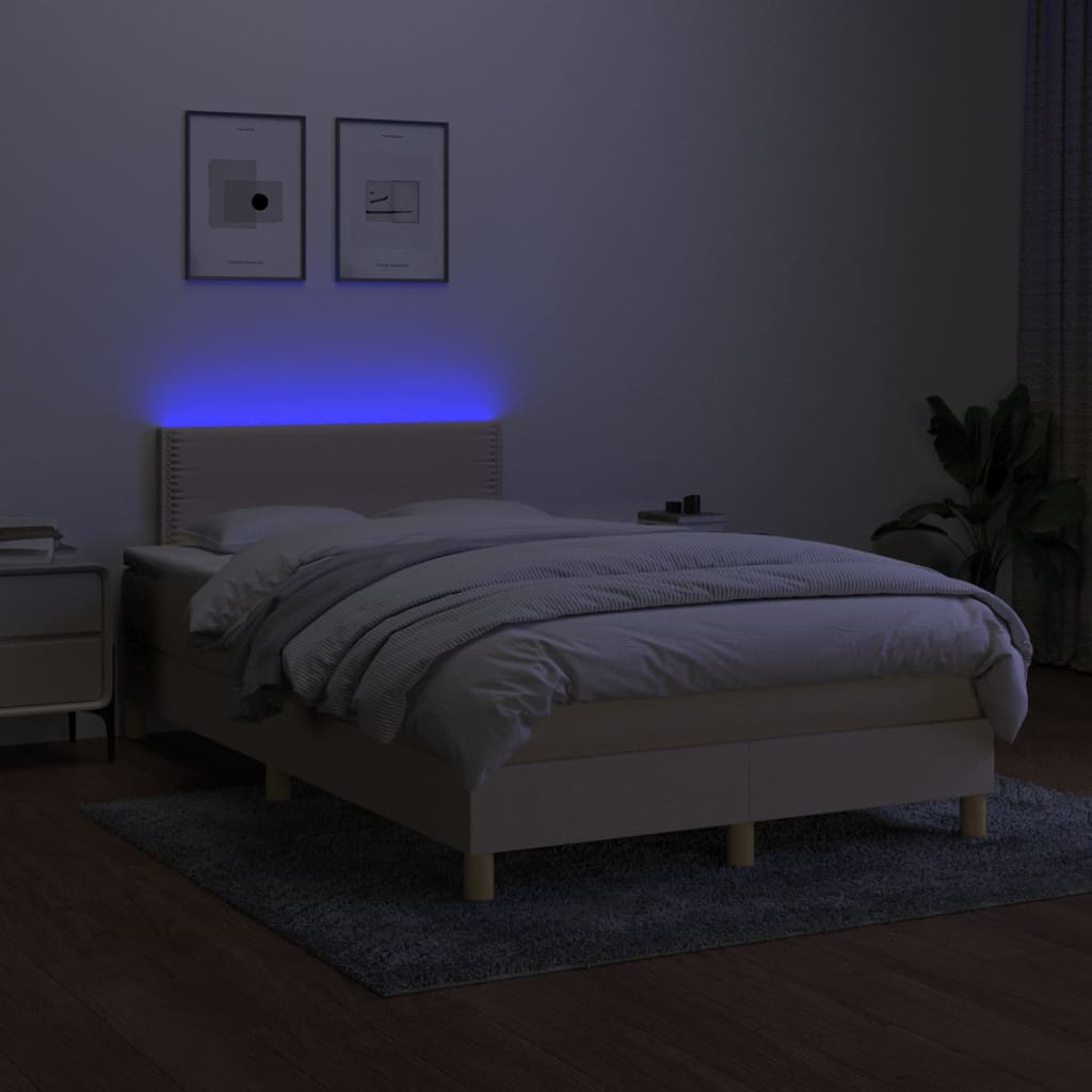 Cama box spring c/ colchão e LED 120x200 cm tecido cor creme