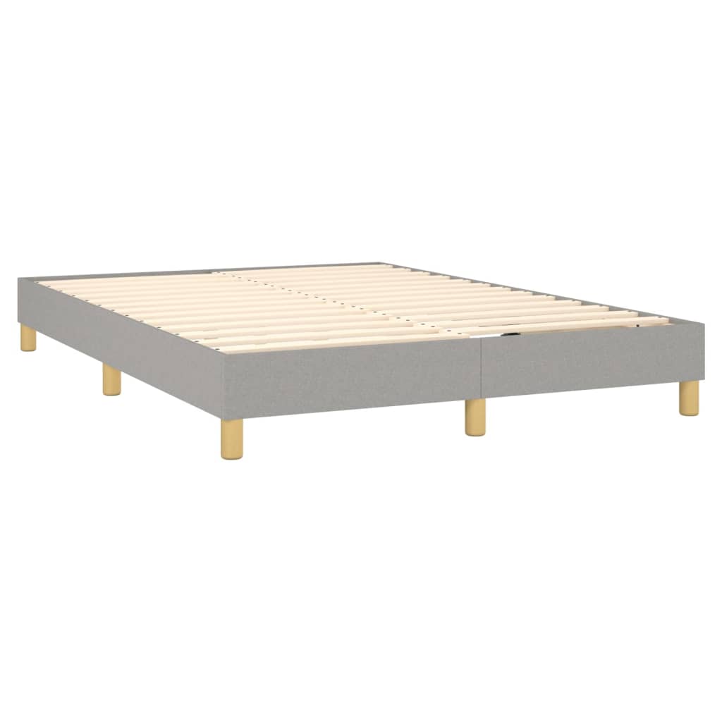 Cama box spring c/ colchão e LED 140x190 cm tecido cinza-claro