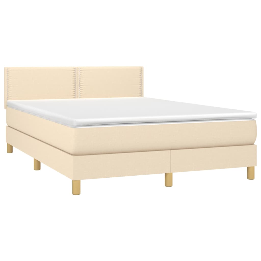 Cama box spring c/ colchão e LED 140x190 cm tecido cor creme