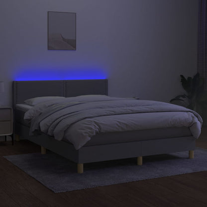 Cama box spring c/ colchão e LED 140x200 cm tecido cinza-claro