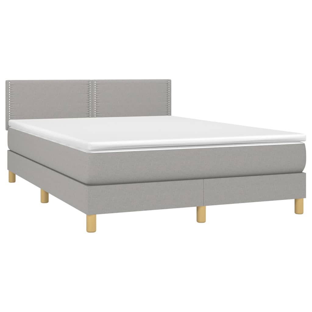 Cama box spring c/ colchão e LED 140x200 cm tecido cinza-claro