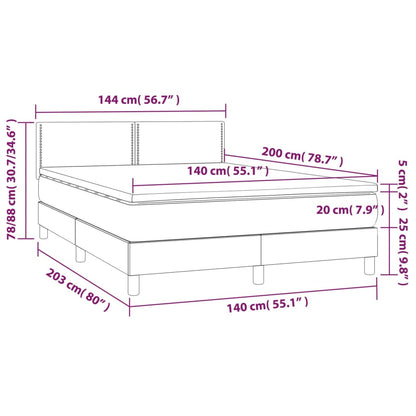 Cama box spring c/ colchão e LED 140x200 cm tecido cinza-claro