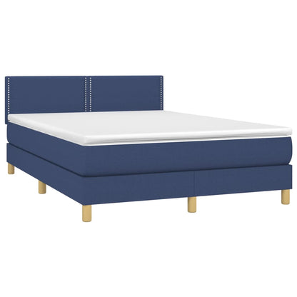 Cama box spring c/ colchão e LED 140x200 cm tecido azul