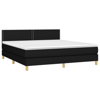 Cama box spring c/ colchão e LED 160x200 cm tecido preto