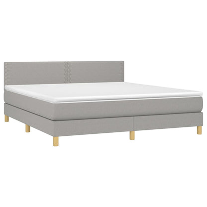 Cama box spring c/ colchão e LED 180x200 cm tecido cinza-claro