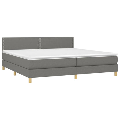 Cama box spring c/ colchão e LED 200x200 cm tecido cinza-escuro