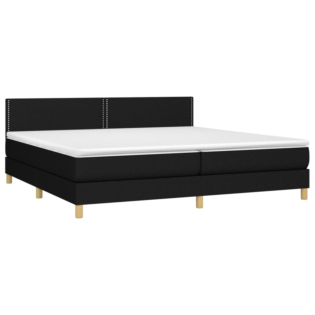 Cama box spring c/ colchão e LED 200x200 cm tecido preto