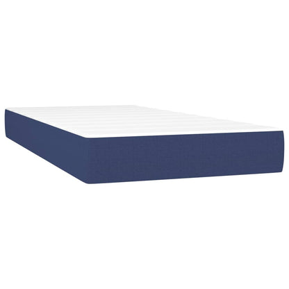 Cama box spring c/ colchão e LED 200x200 cm tecido azul