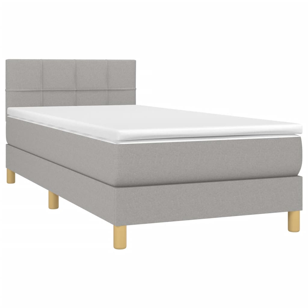 Cama box spring c/ colchão e LED 80x200 cm tecido cinza-claro