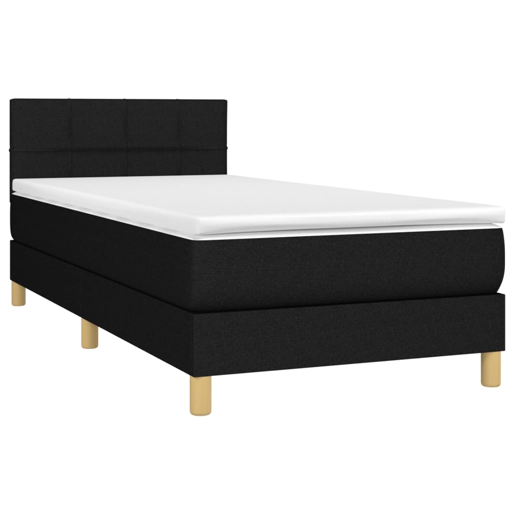 Cama box spring c/ colchão e LED 80x200 cm tecido preto