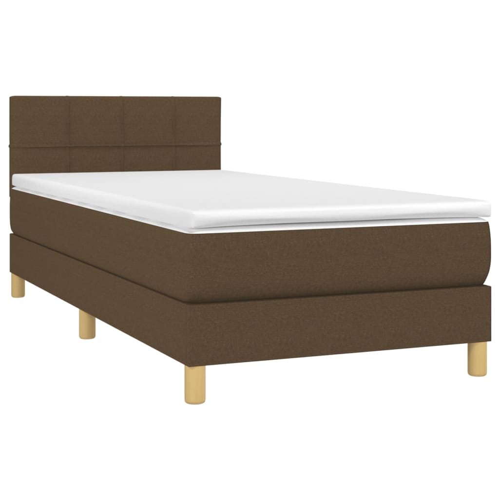 Cama box spring c/ colchão/LED 80x200cm tecido castanho-escuro